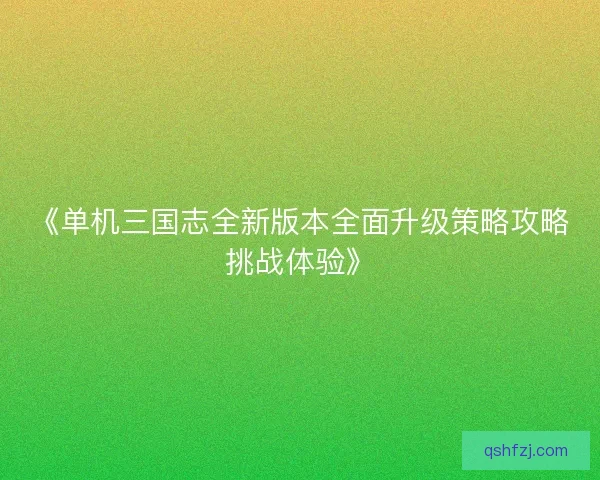 《单机三国志全新版本全面升级策略攻略挑战体验》
